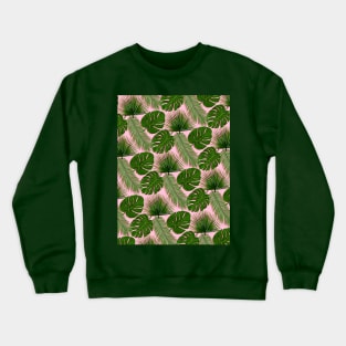 Tropical Leaf Pattern on Pink Crewneck Sweatshirt